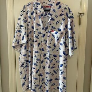 DIXXON Men's Casual Shirt with White and Blue Print